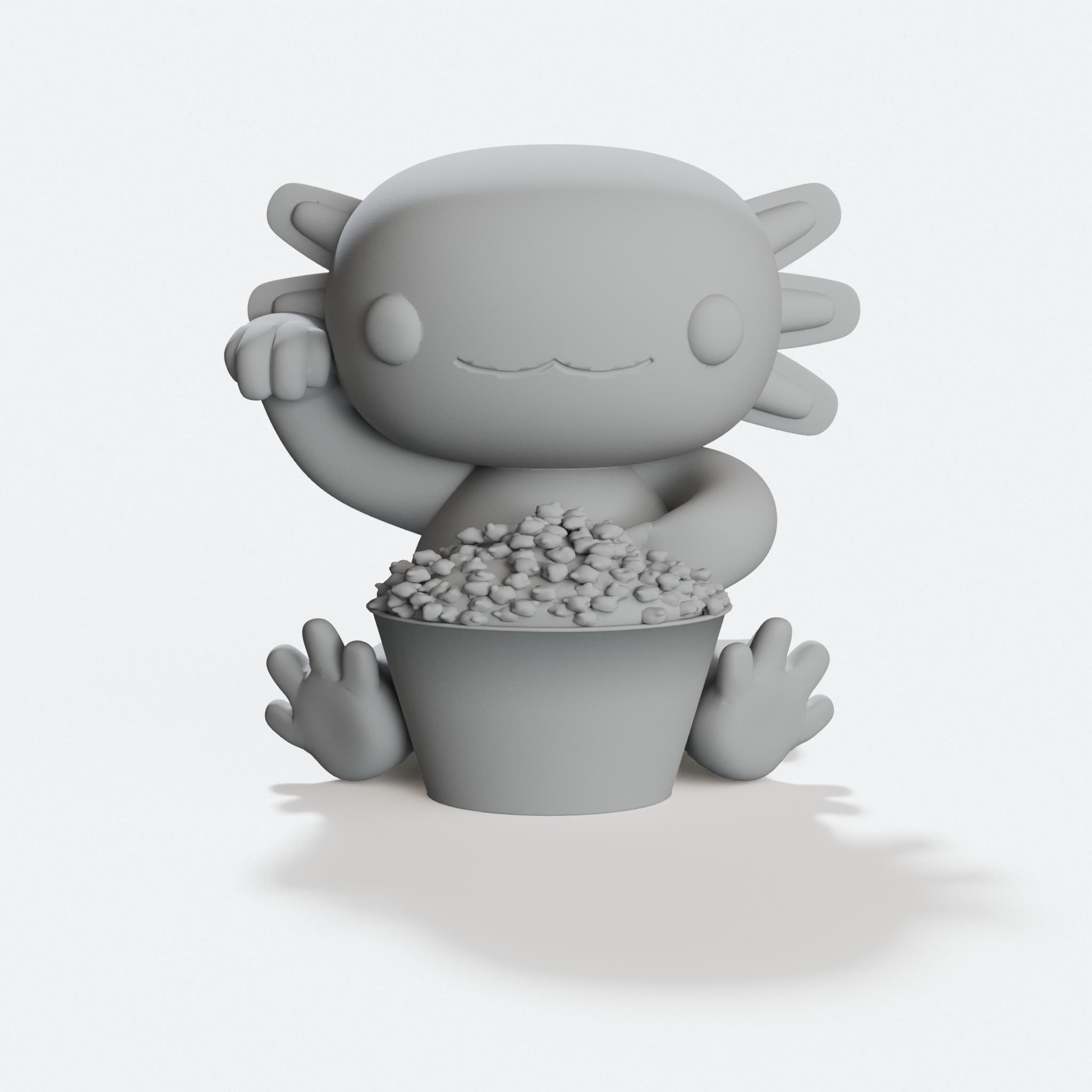 Axolotl with Popcorn 3D Printed Toy