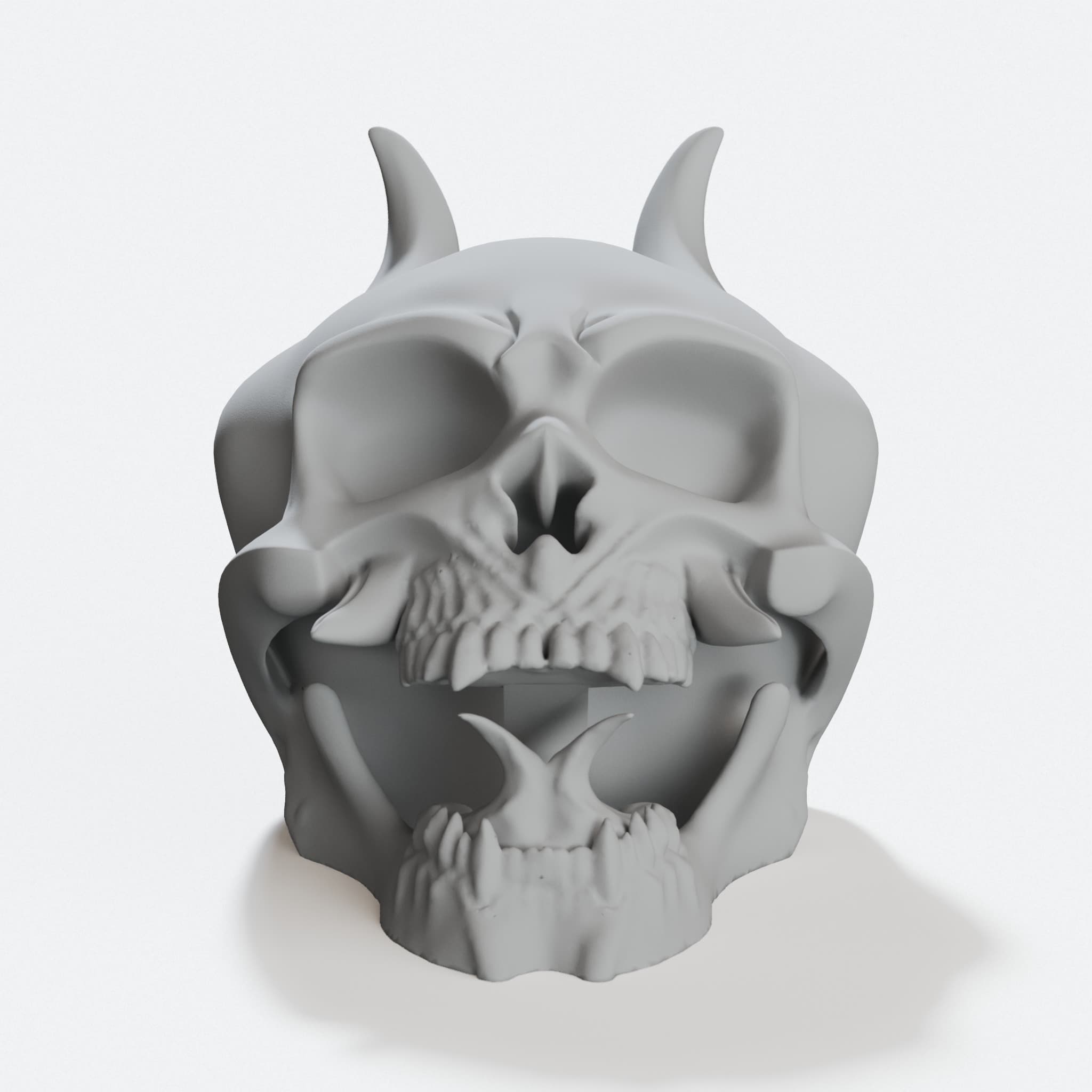 Oni Skull 3D Printed Ornament, Hollowed
