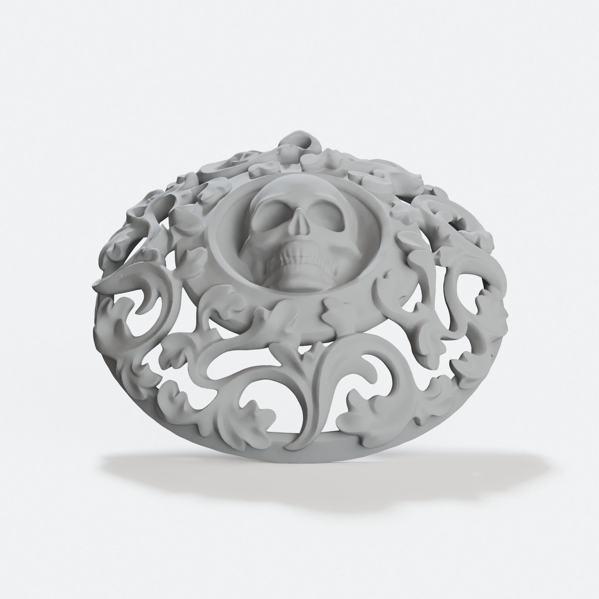 Ornate Skull Pendant, Detailed 3D Printed Jewelry Charm