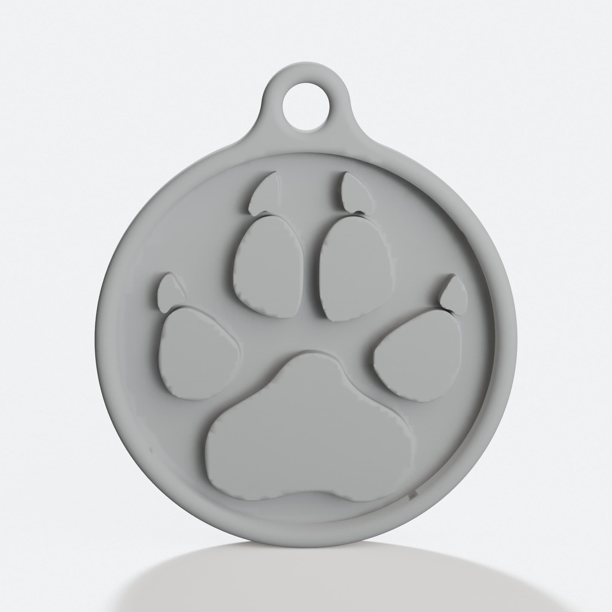 Paw Print Dog Tag, 3D Printed Pet ID Keychain