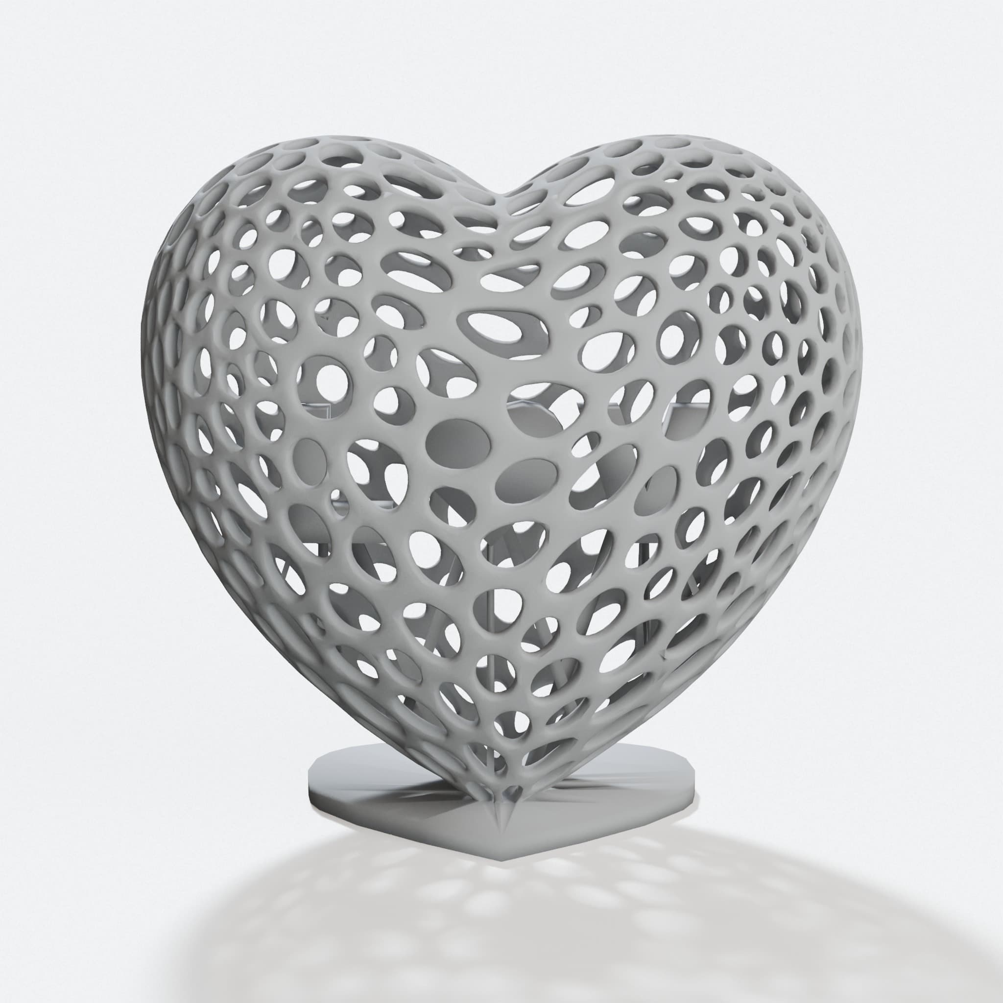 Voronoi Heart 3D Printed Ornament with Stand
