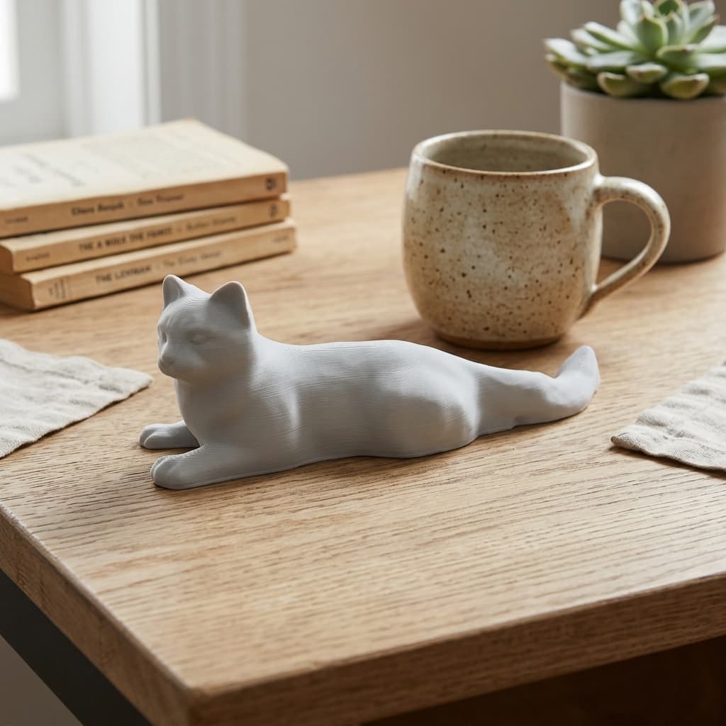Yellow Cat Sculpture | 3D Printed Home Decor