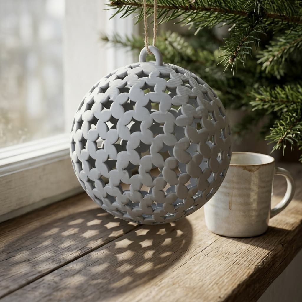 Star-Pierced Sphere Christmas Ornament 3D Print File