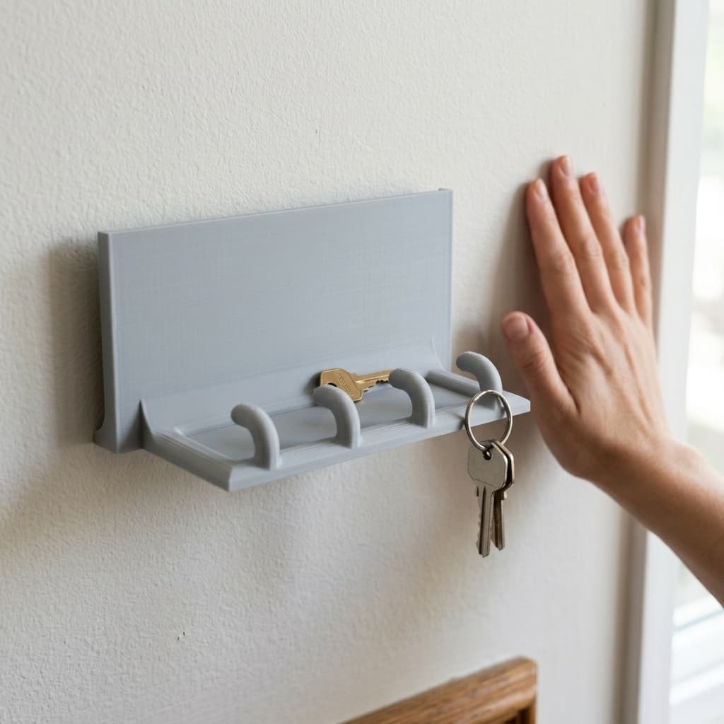Wall-Mounted Key Holder with Shelf – 3D Printed Home Decor