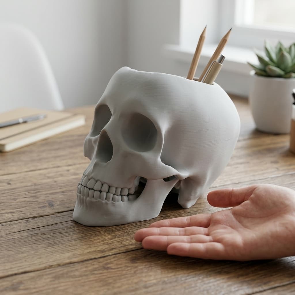 Skull Pen and Pencil Holder - 3D Printed Desk Organizer