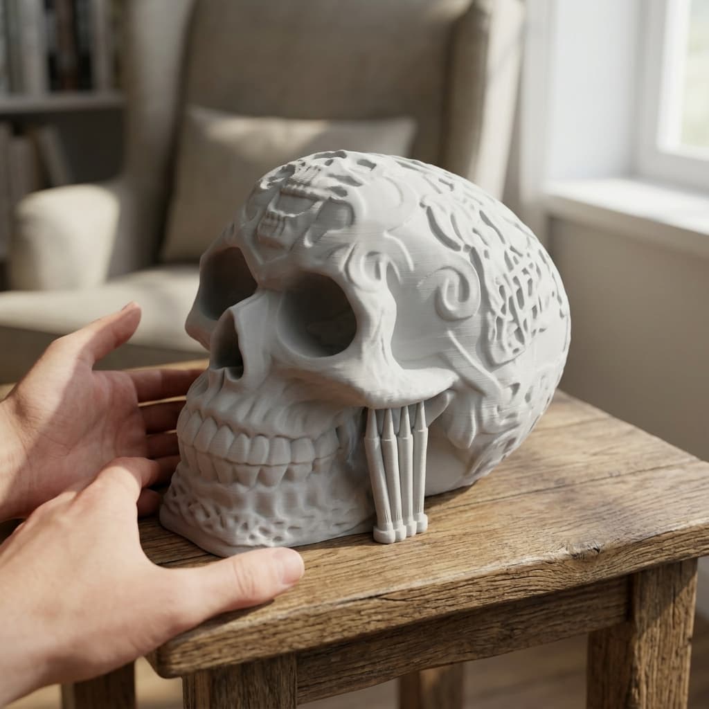 Celtic Skull Hollow 3D Printed Home Decor with LED Candle Base