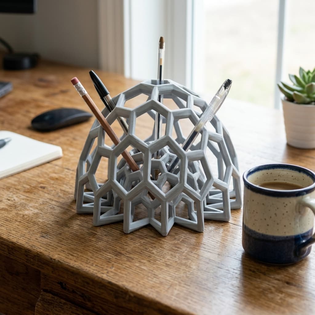 Buckyball Pencil Holder - Nested Geometric Design