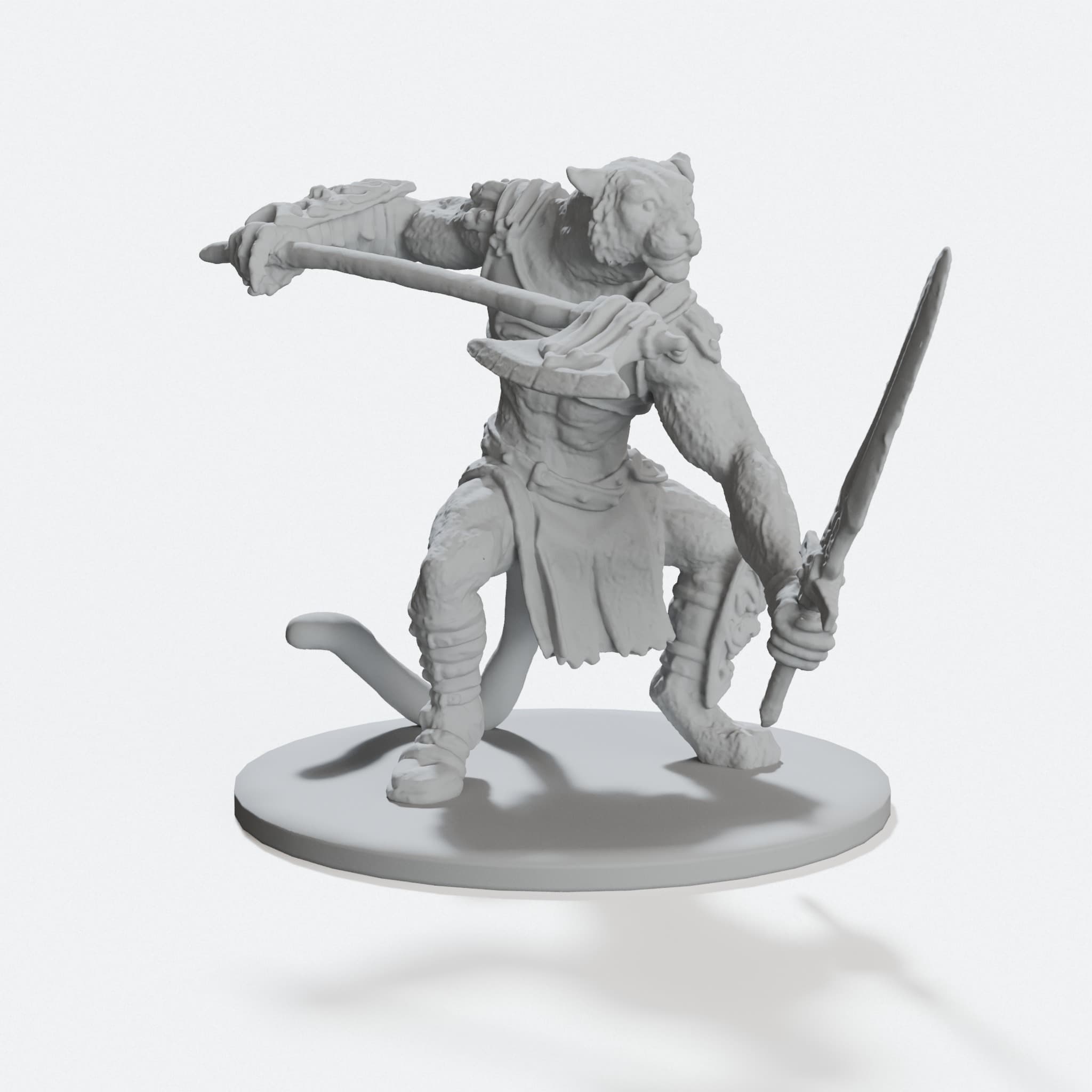 Tabaxi Tiger Fighter v2 Miniature, D&D Cat-Folk Fighter